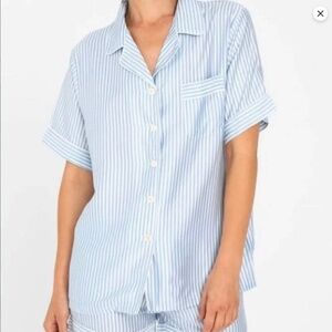 ETTITUDE Sateen Short Sleeve PJ Shirt Starlight Blue Stripes Small NIB